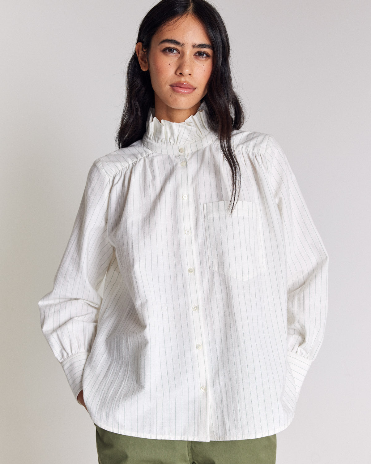 Chemise Leonor rayures vert et écru