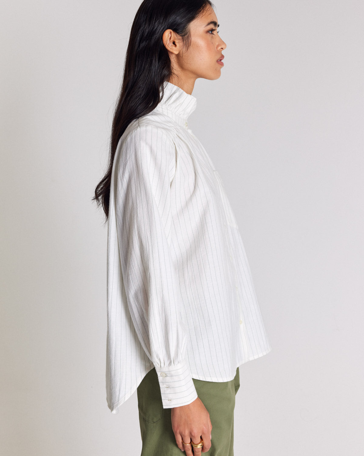 Chemise Leonor rayures vert et écru