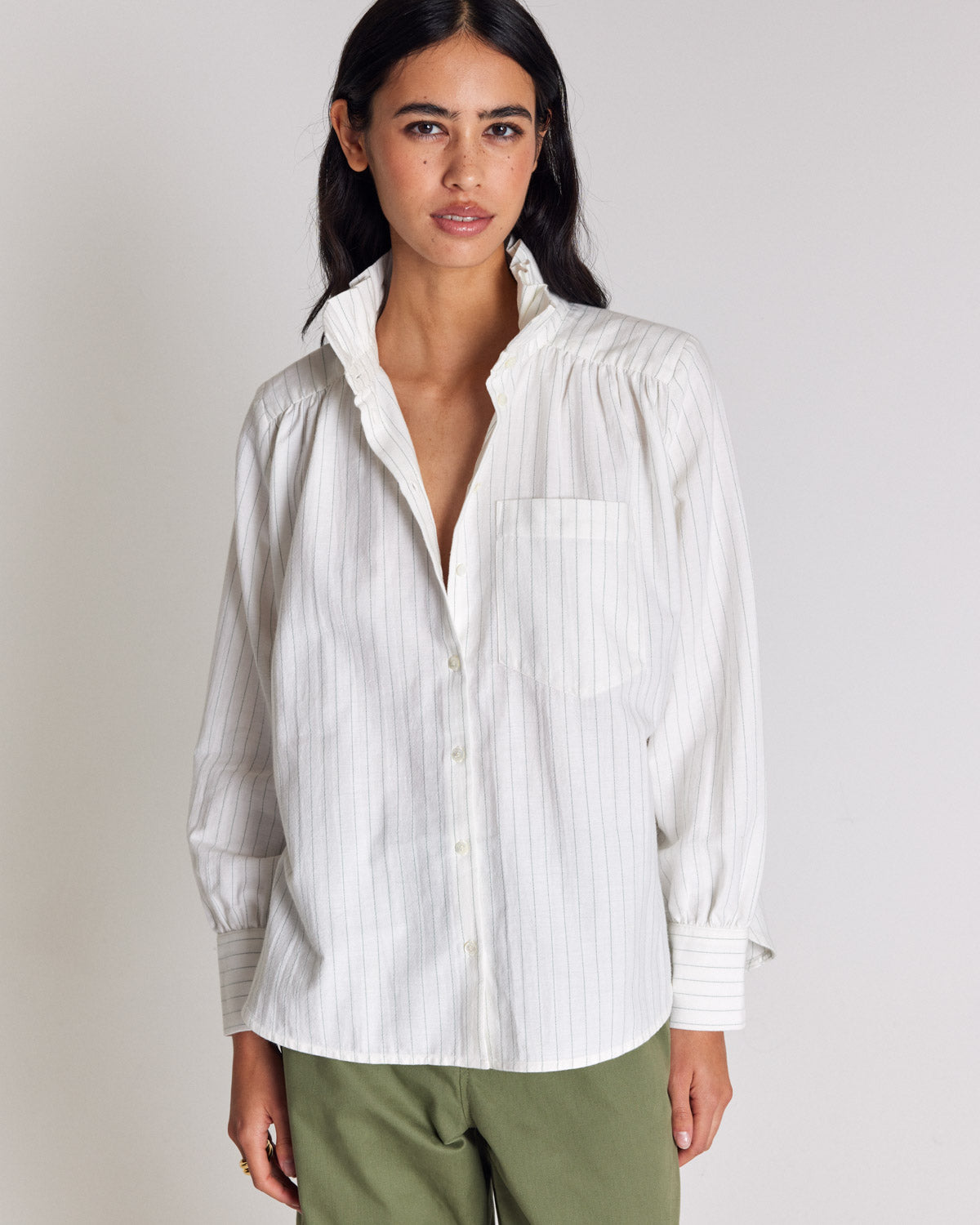 Chemise Leonor rayures vert et écru