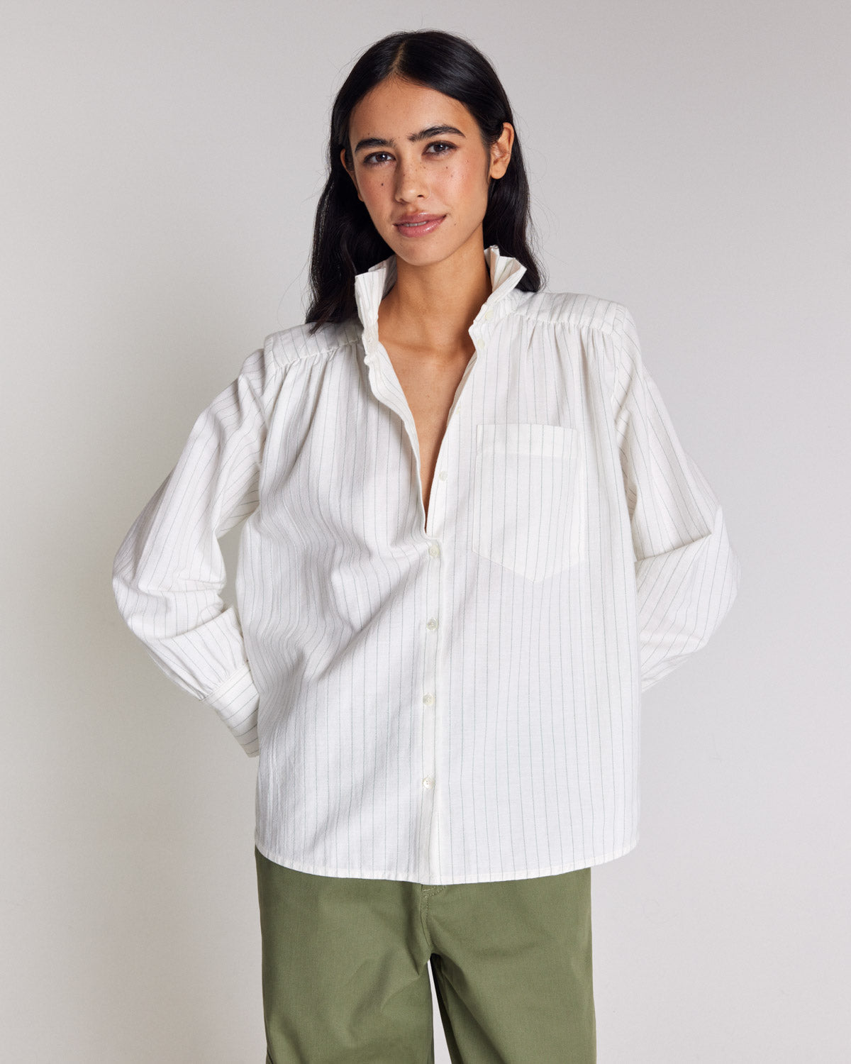 Chemise Leonor rayures vert et écru