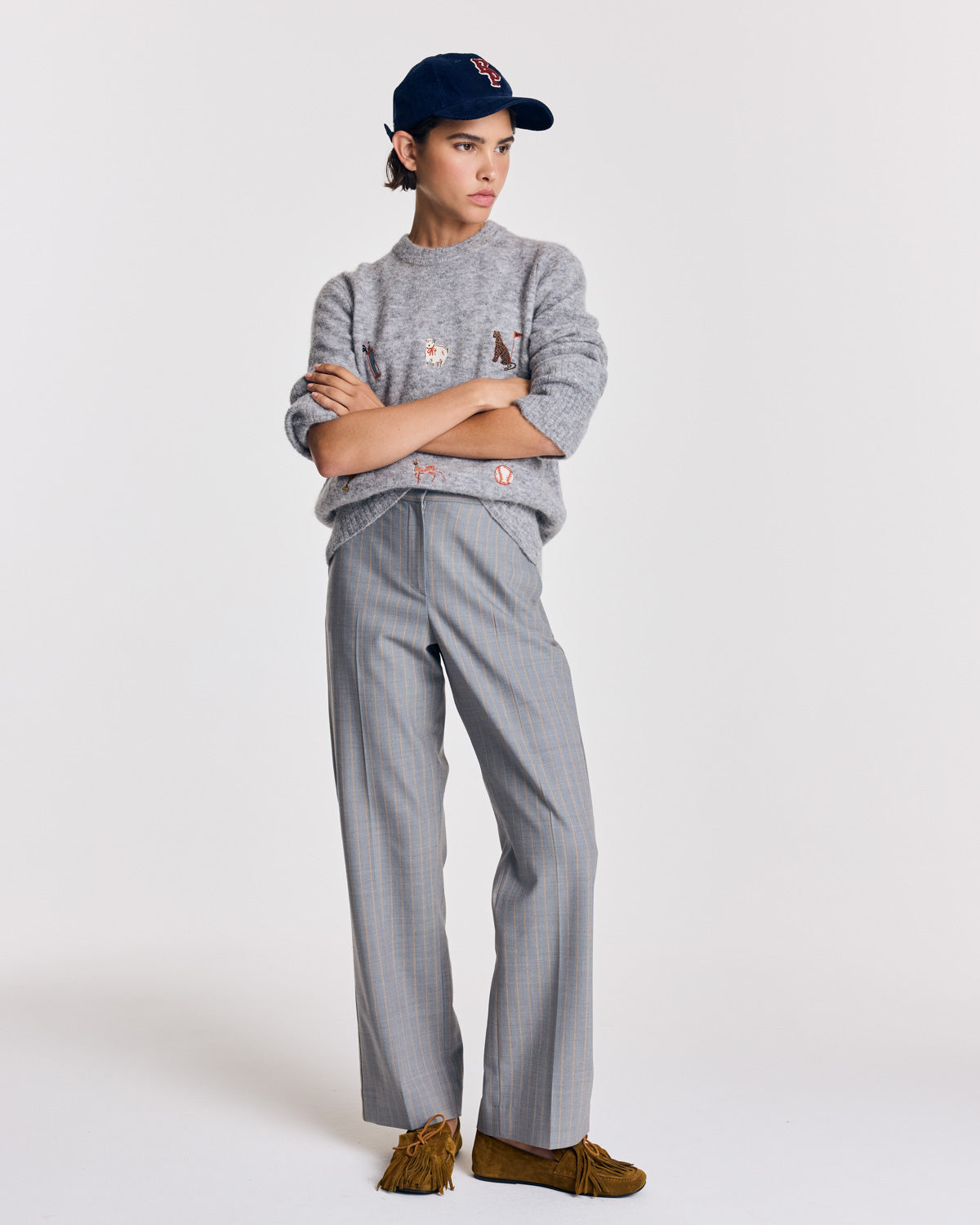 Pantalon Orlando rayures gris et beige