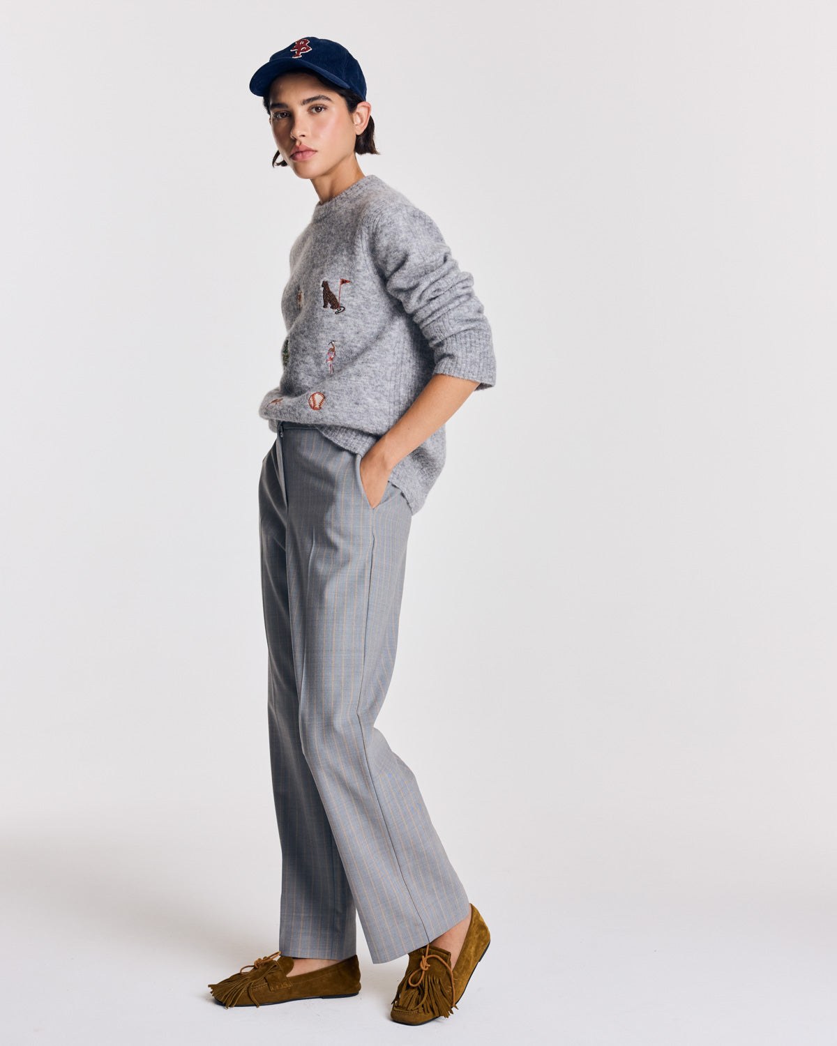 Pantalon Orlando rayures gris et beige