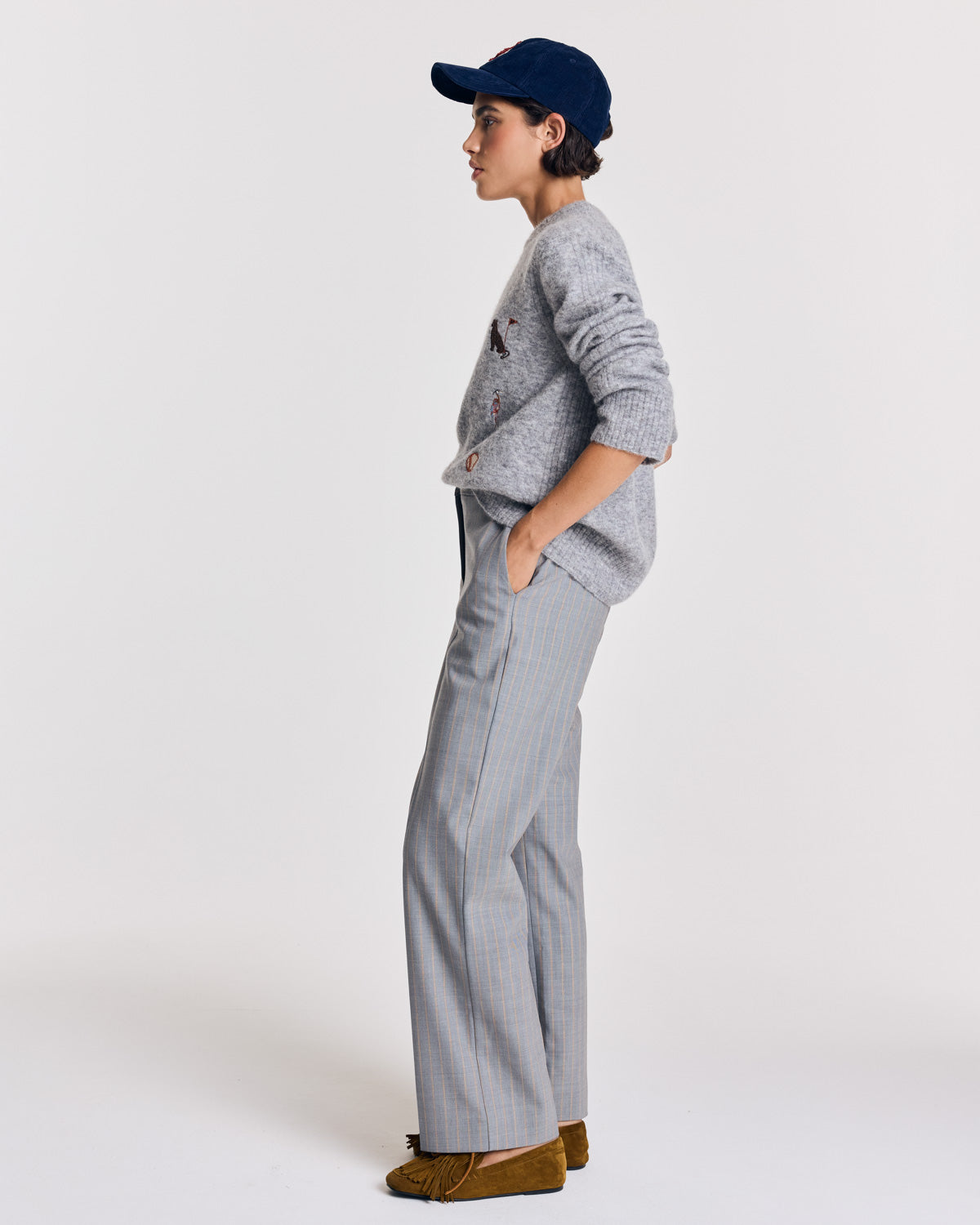 Pantalon Orlando rayures gris et beige