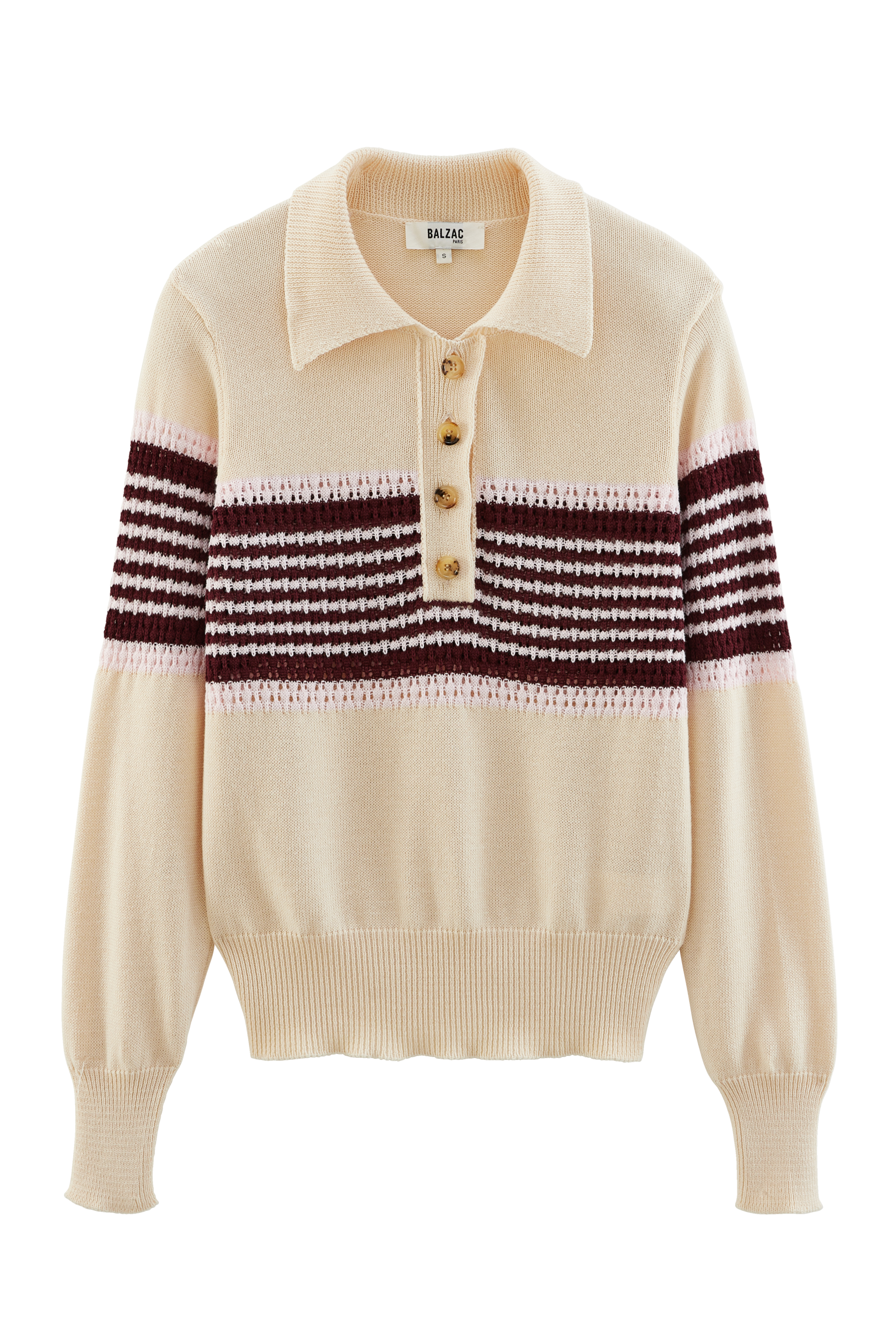 Pull Elodie écru rayures bordeaux