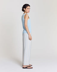 Pantalon Hollis rayures onde fond blanc