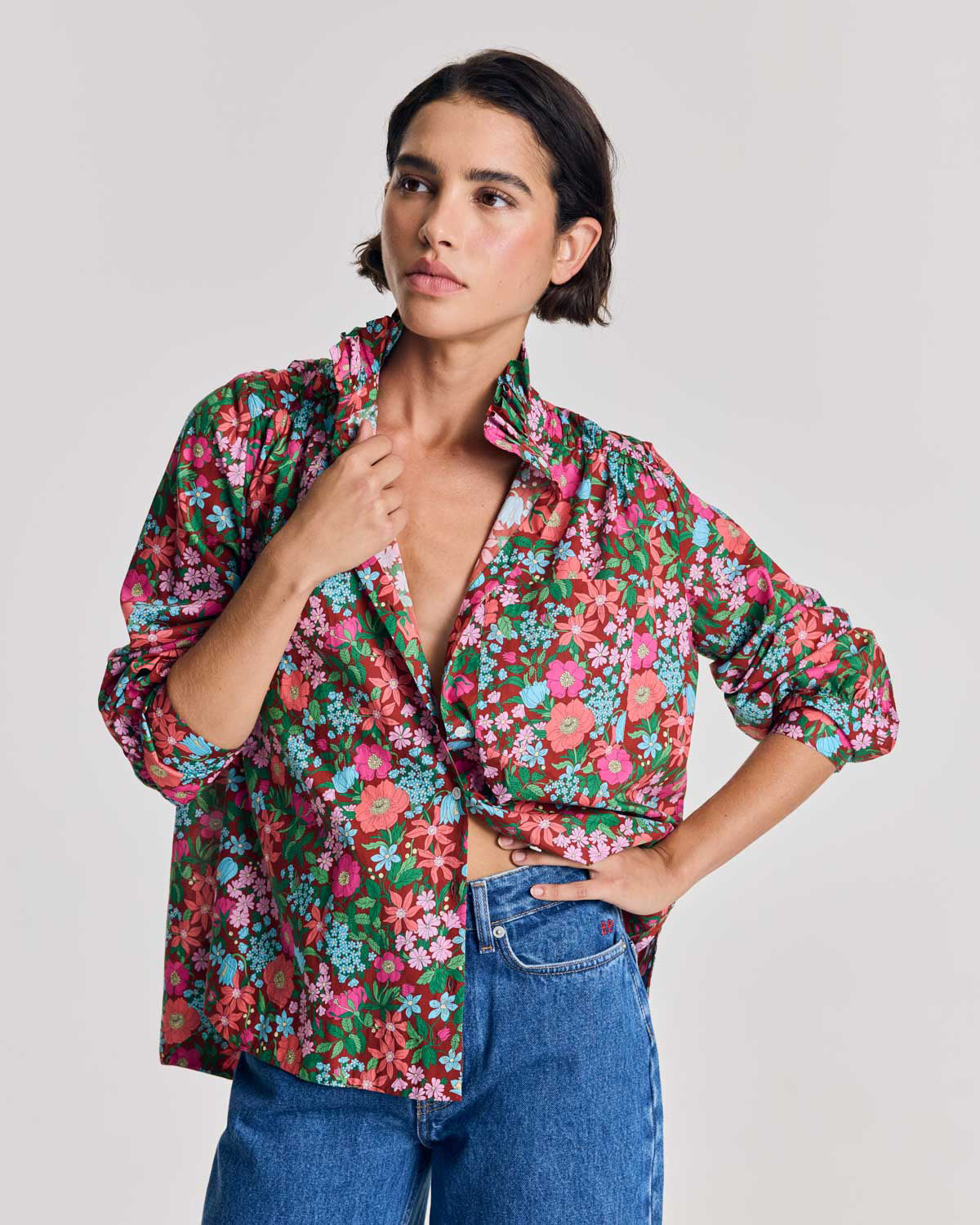 Chemise Leonor imprimé Liberty rose et bordeaux