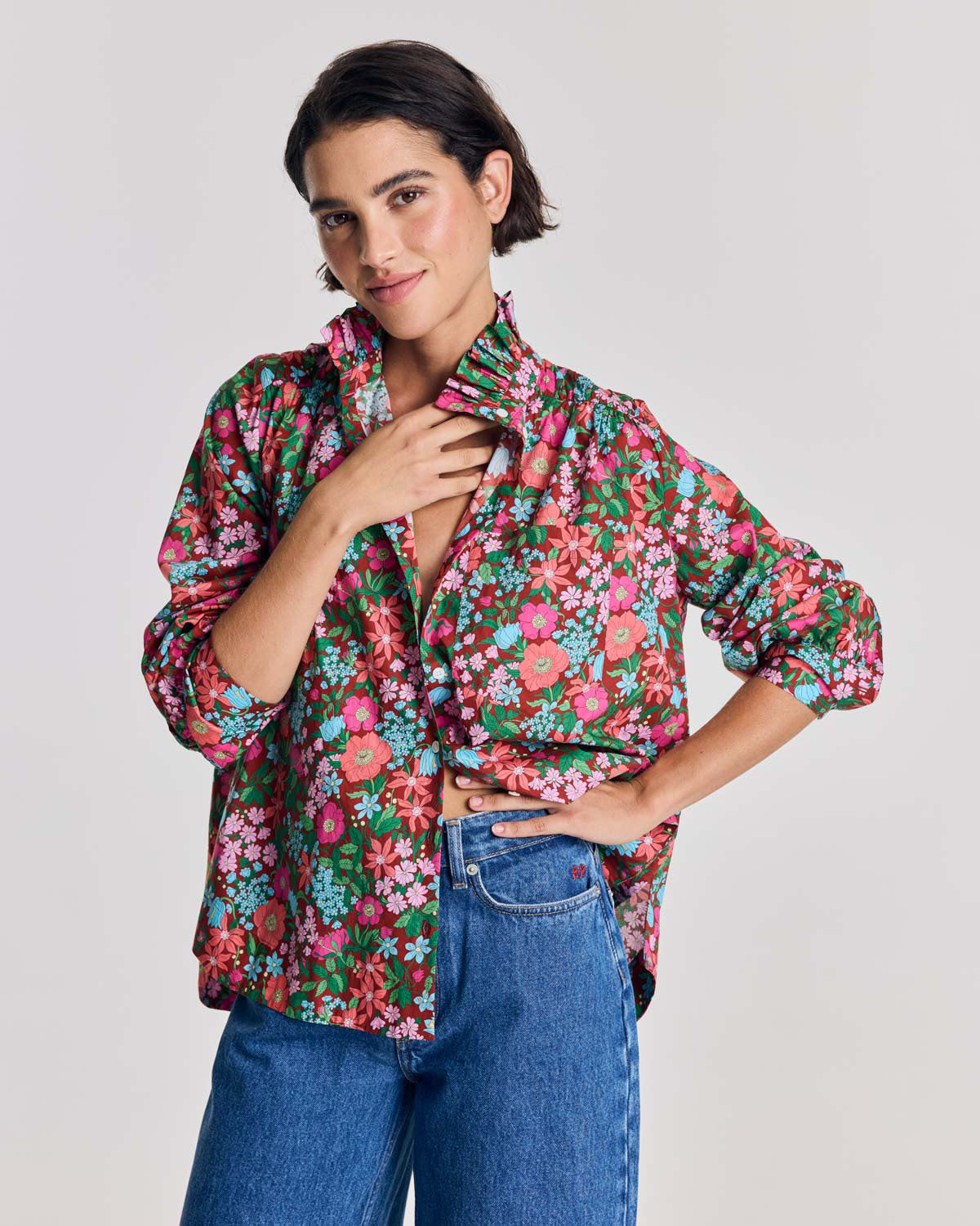 Chemise Leonor imprimé Liberty rose et bordeaux