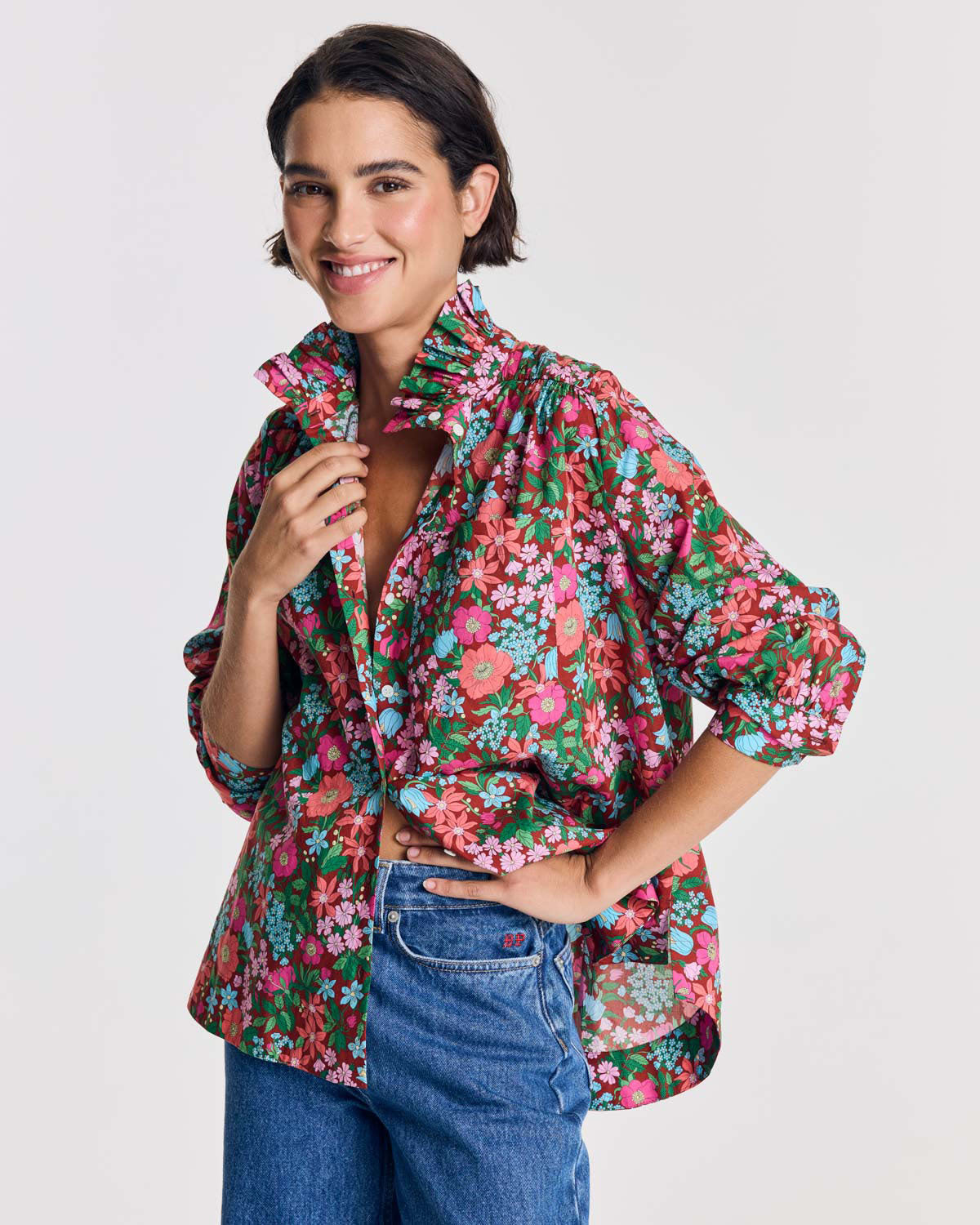 Chemise Leonor imprimé Liberty rose et bordeaux