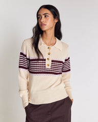 Pull Elodie écru rayures bordeaux
