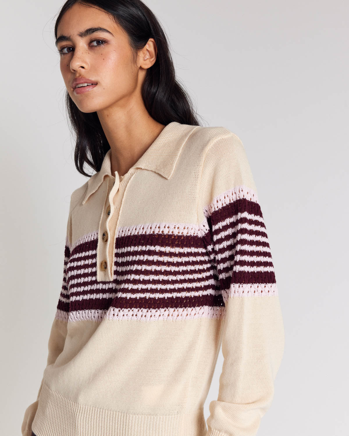 Pull Elodie écru rayures bordeaux