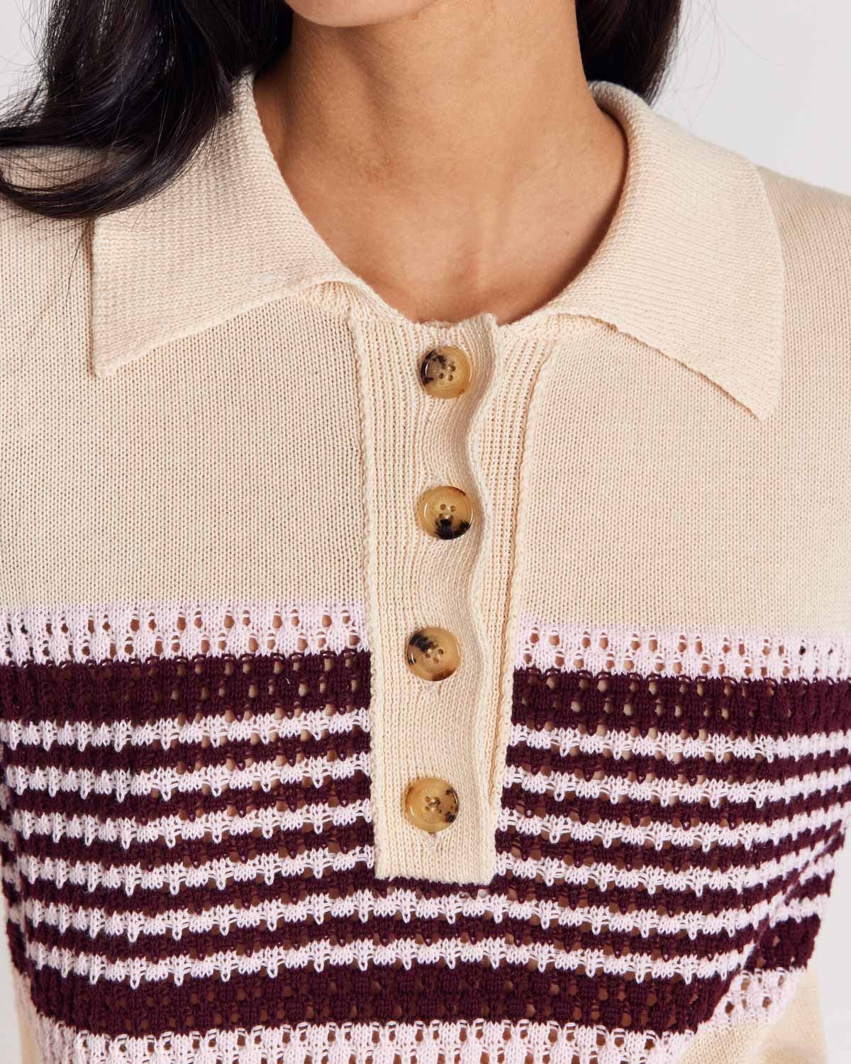 Pull Elodie écru rayures bordeaux