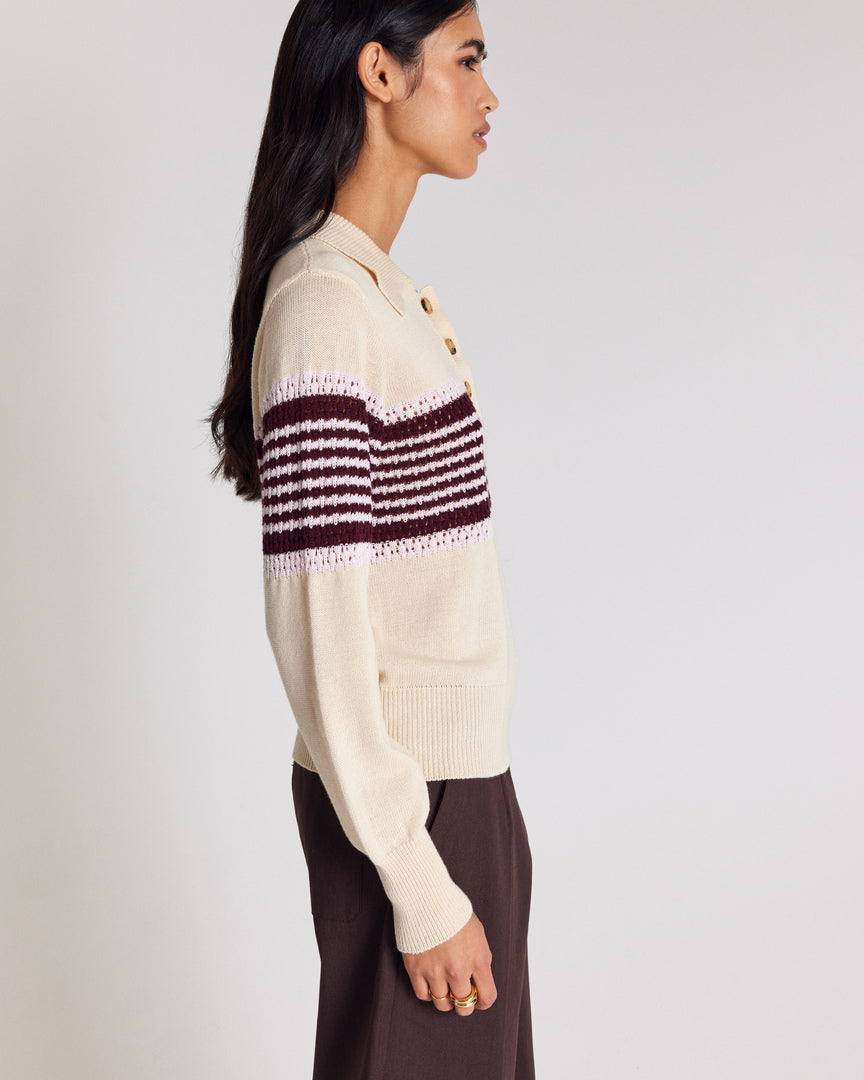 Pull Elodie écru rayures bordeaux