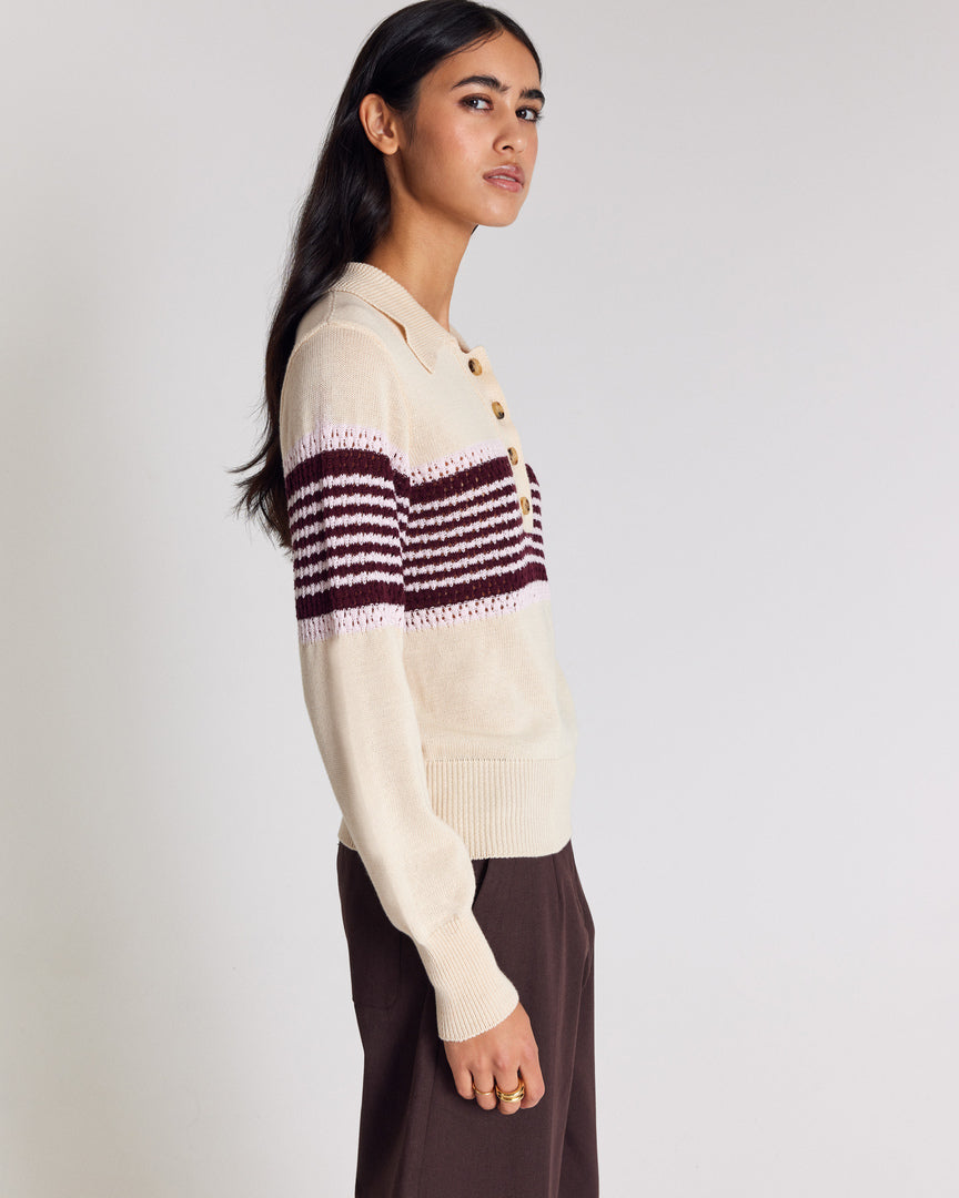 Pull Elodie écru rayures bordeaux