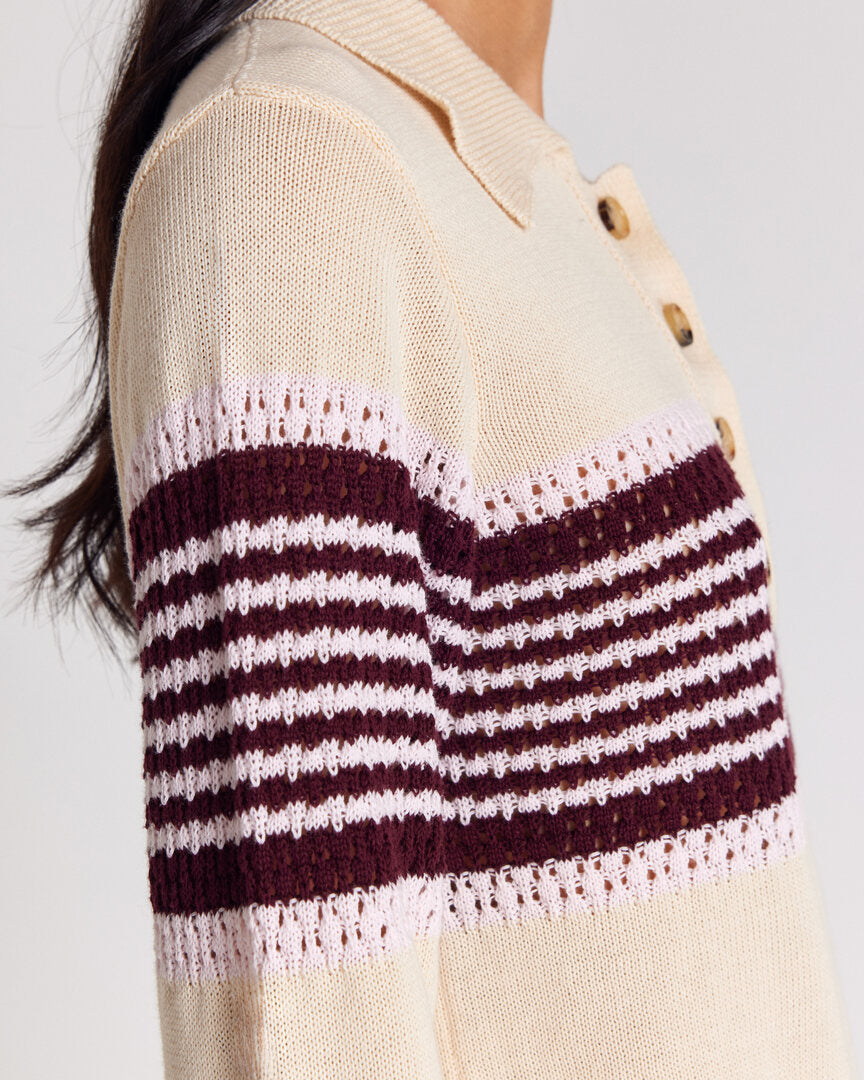 Pull Elodie écru rayures bordeaux