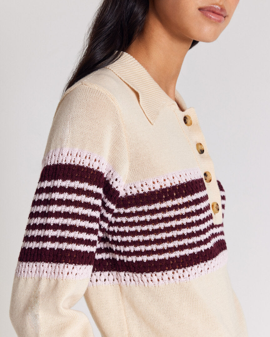 Pull Elodie écru rayures bordeaux