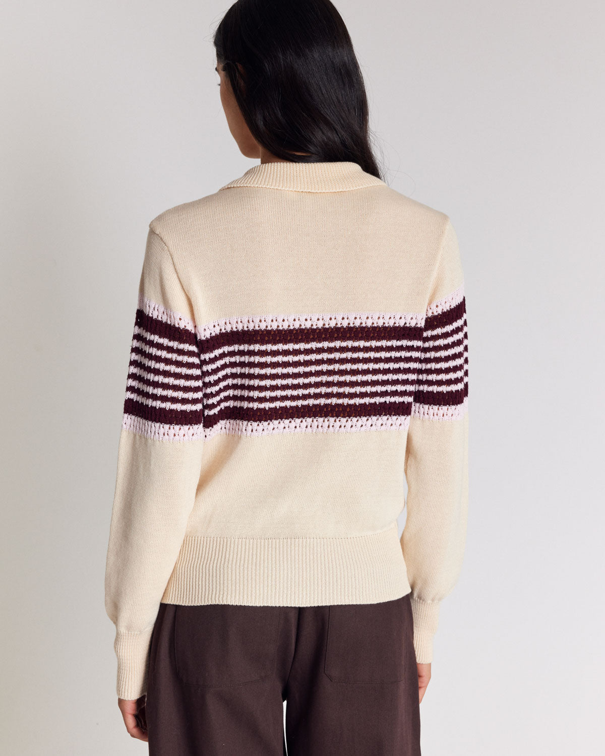 Pull Elodie écru rayures bordeaux