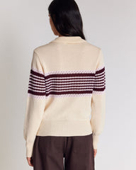 Pull Elodie écru rayures bordeaux