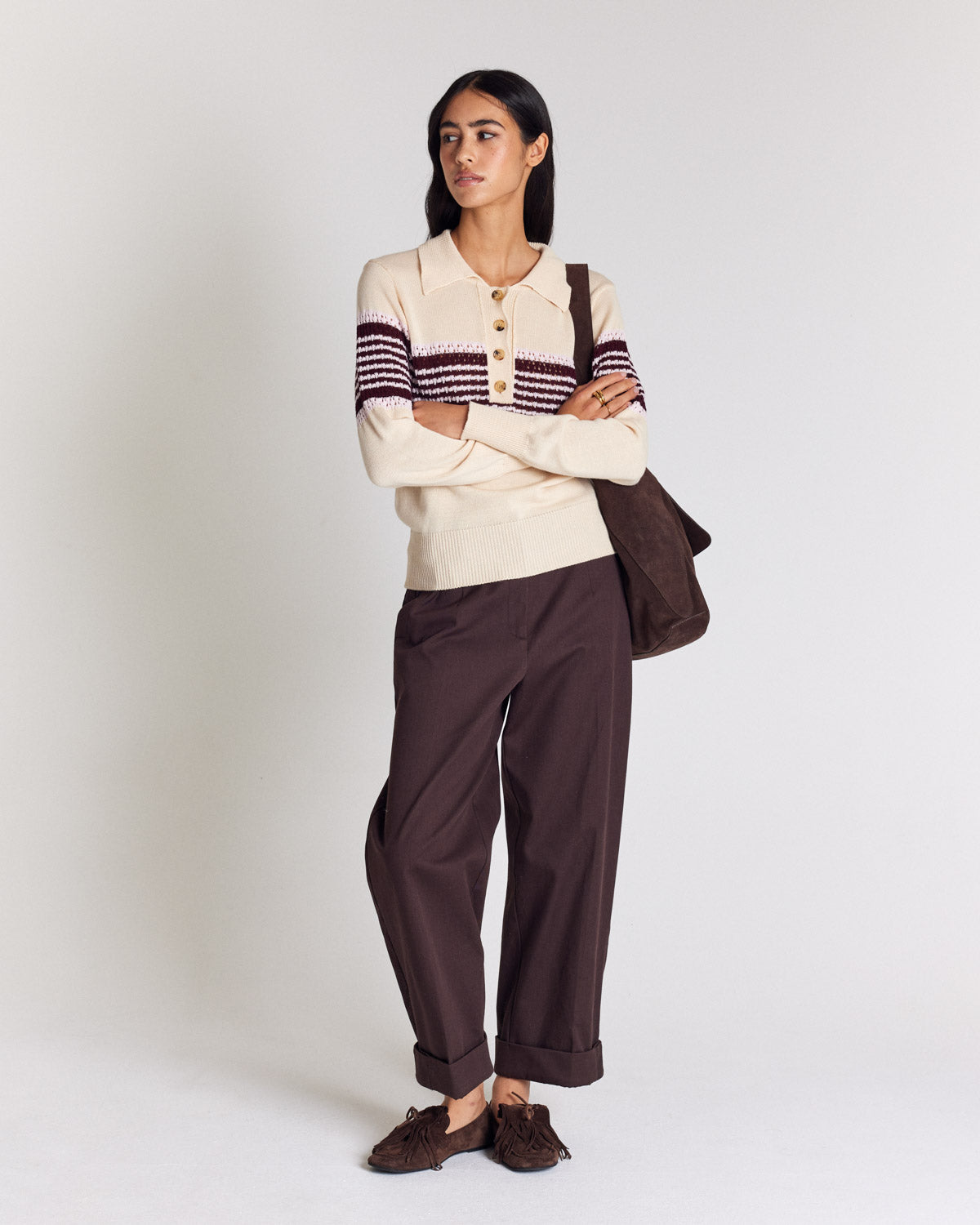 Pull Elodie écru rayures bordeaux