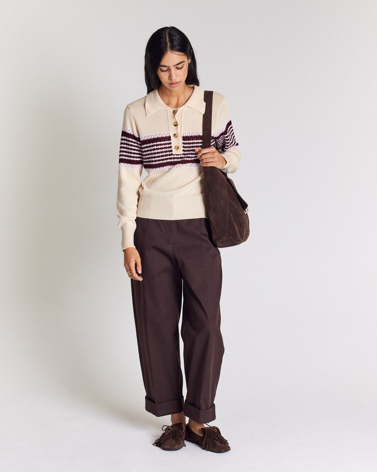 Pull Elodie écru rayures bordeaux