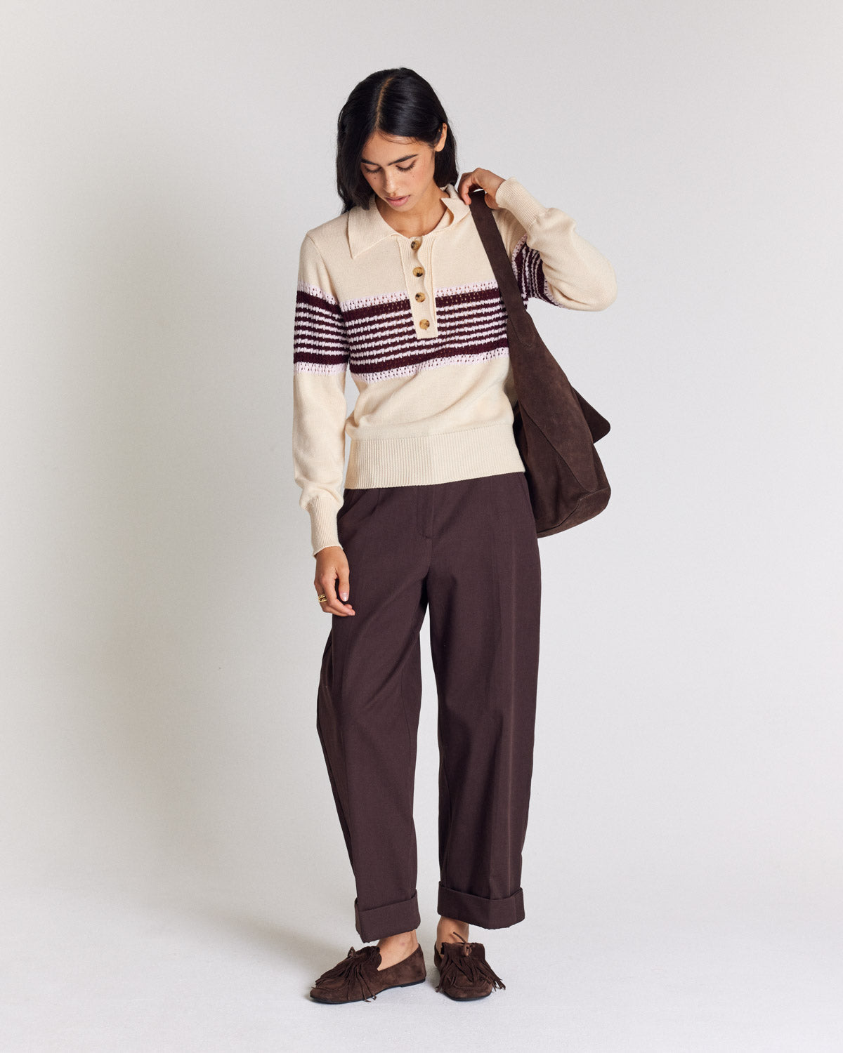Pull Elodie écru rayures bordeaux