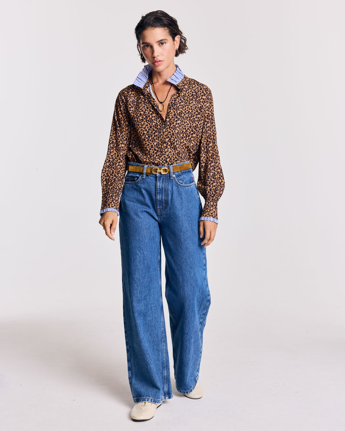 Chemise Mina léopard et rayures bleu