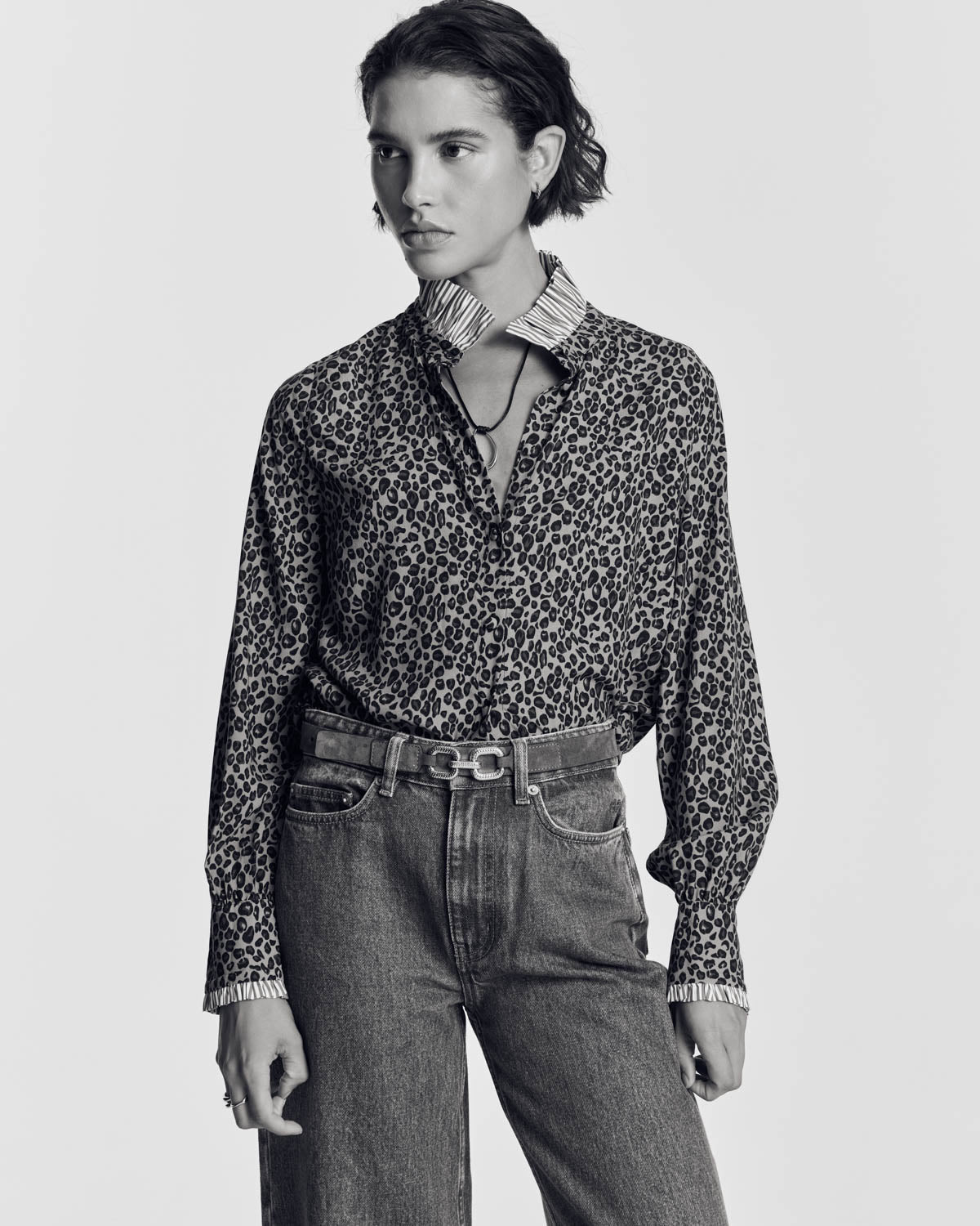 Chemise Mina léopard et rayures bleu