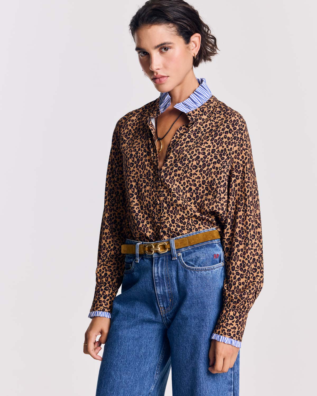Chemise Mina léopard et rayures bleu