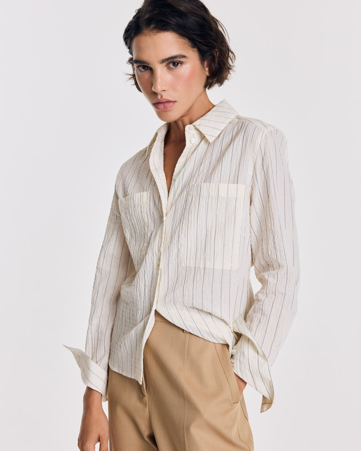 Chemise Jacinthe rayures écru et marine