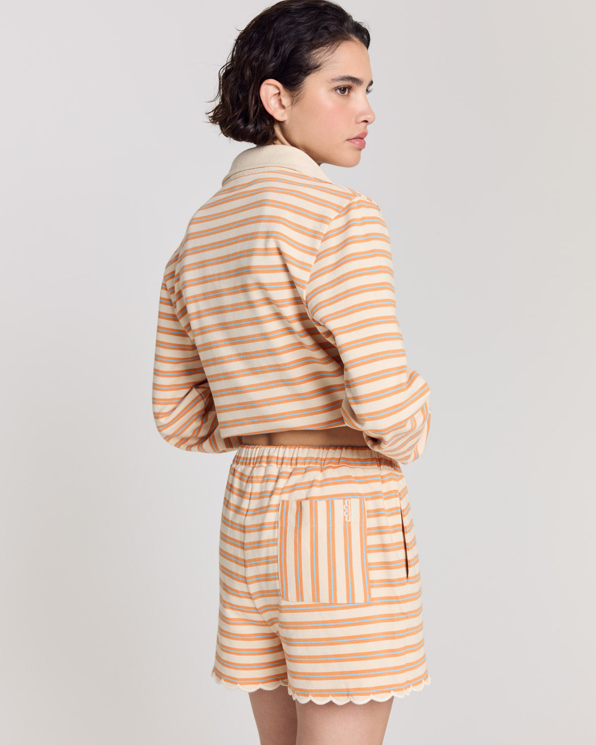 Short Tao rayures orange, bleu et écru