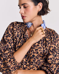 Blouse Camille léopard et rayures bleu