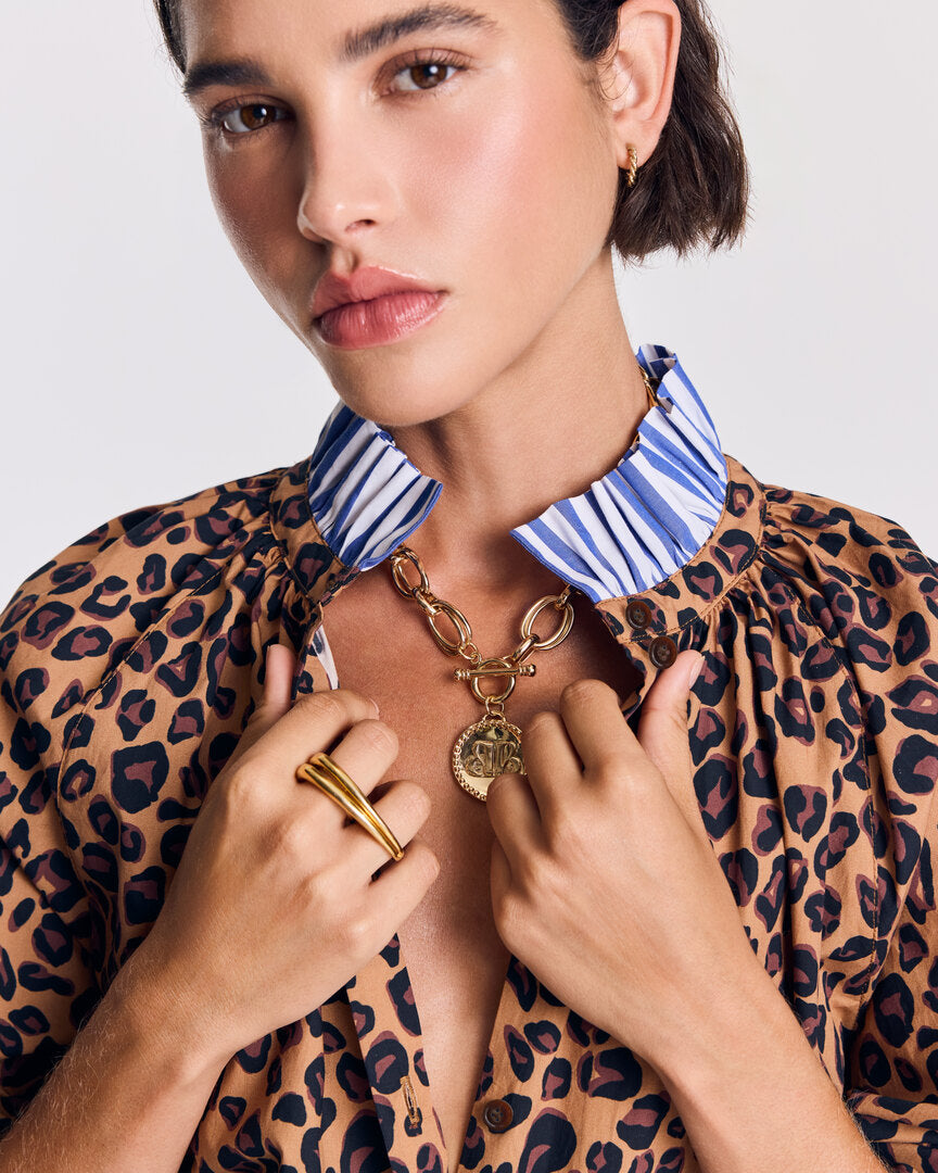 Blouse Camille léopard et rayures bleu