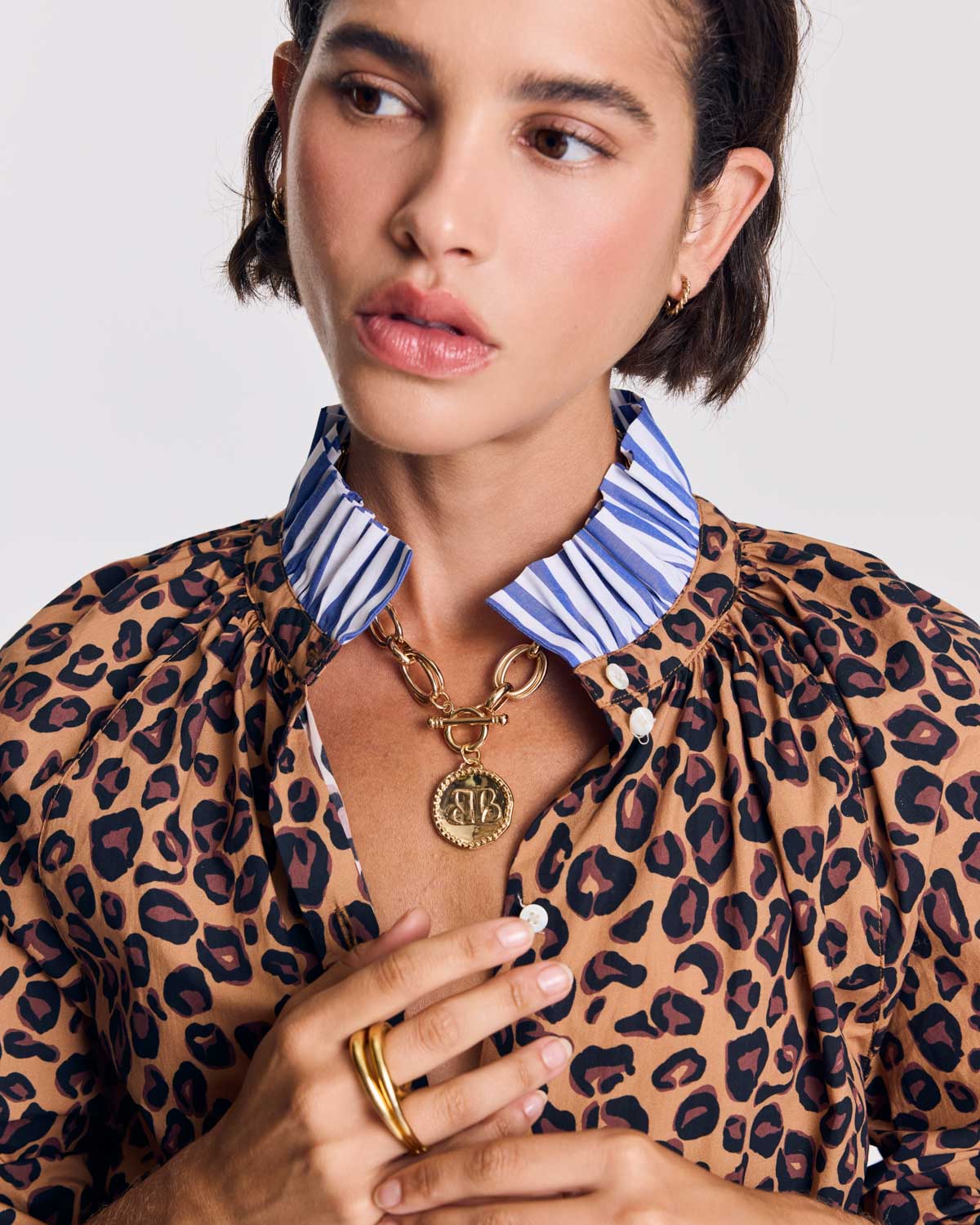 Blouse Camille léopard et rayures bleu