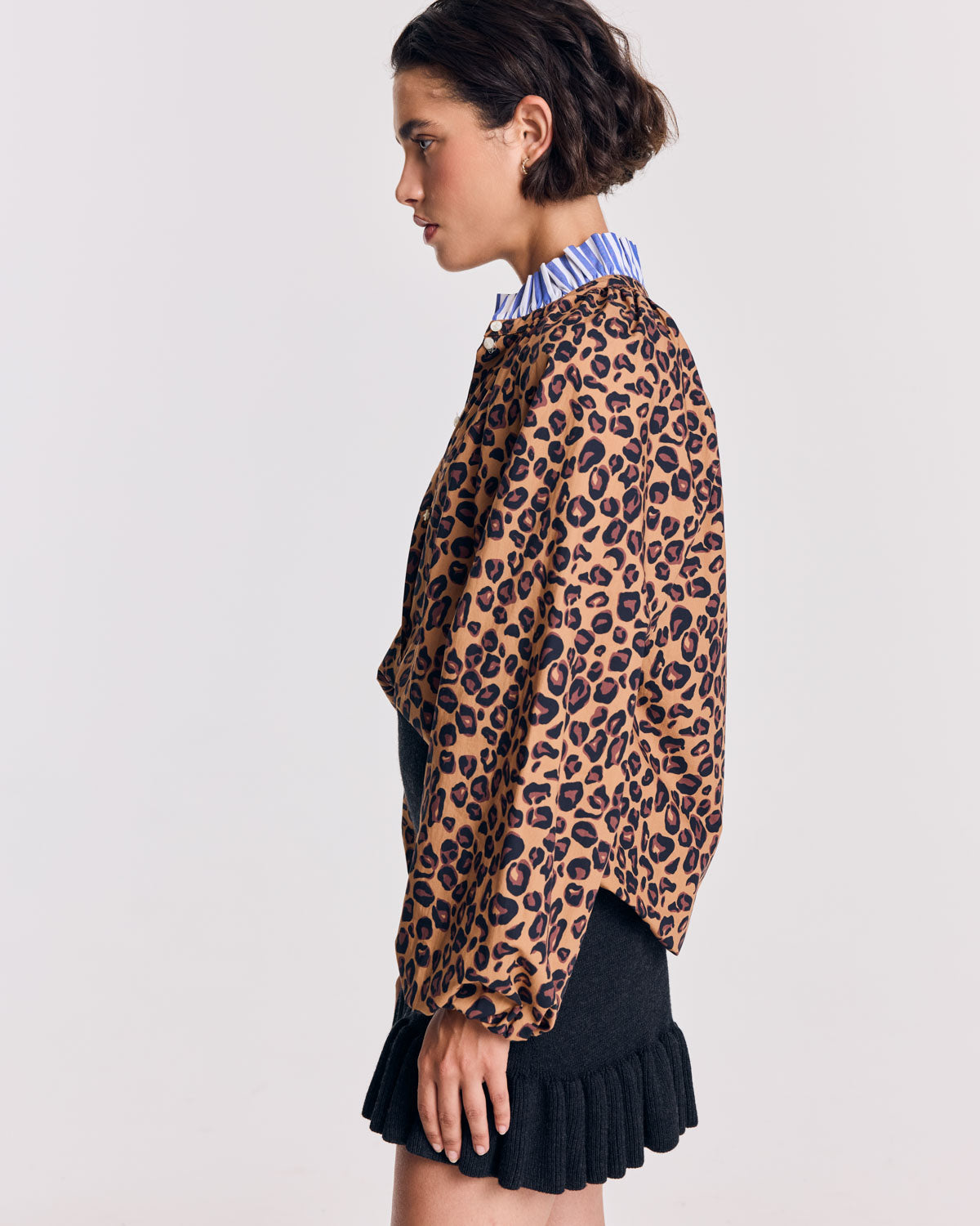 Blouse Camille léopard et rayures bleu