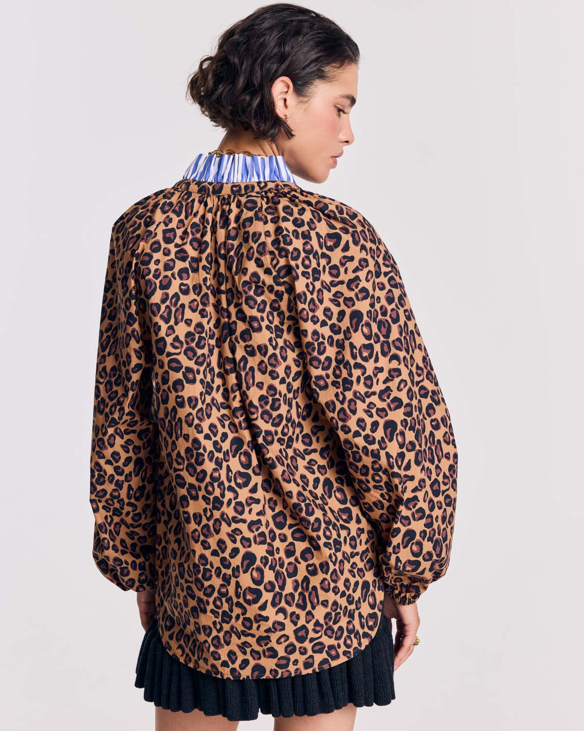 Blouse Camille léopard et rayures bleu