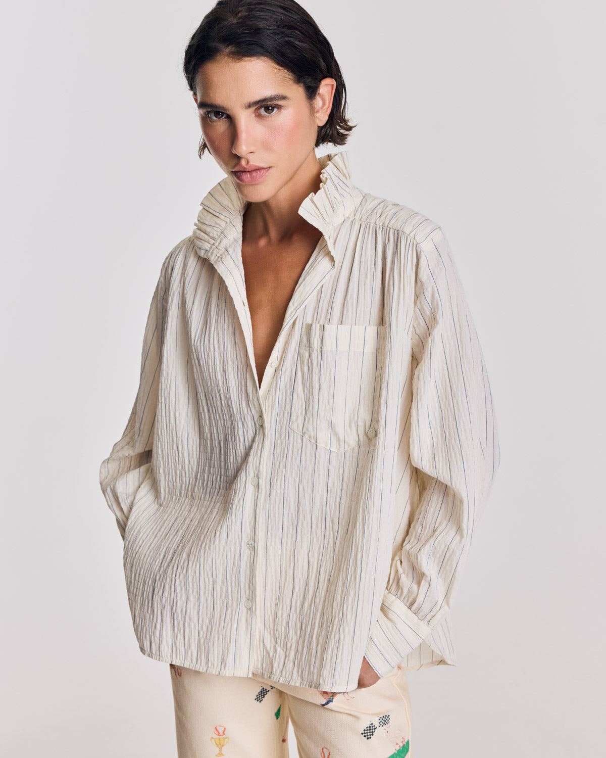 Chemise Léonor rayures écru et marine