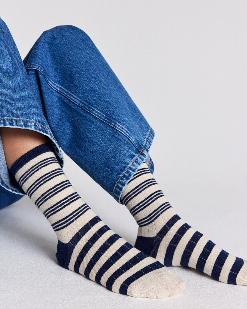Chaussettes Ella rayures marine et écru