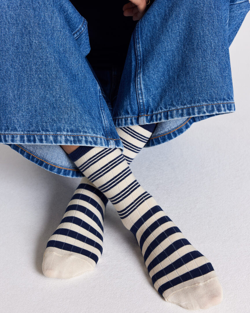 Chaussettes Ella rayures marine et écru
