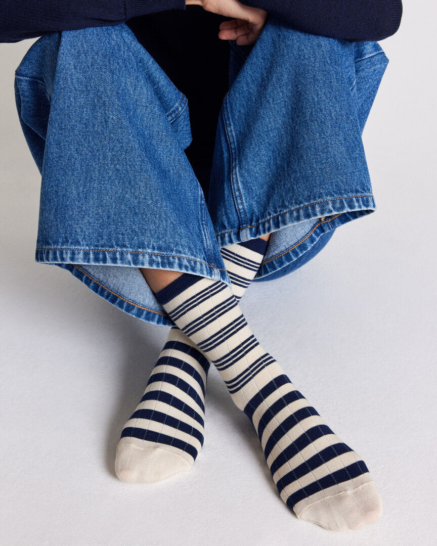 Chaussettes Ella rayures marine et écru