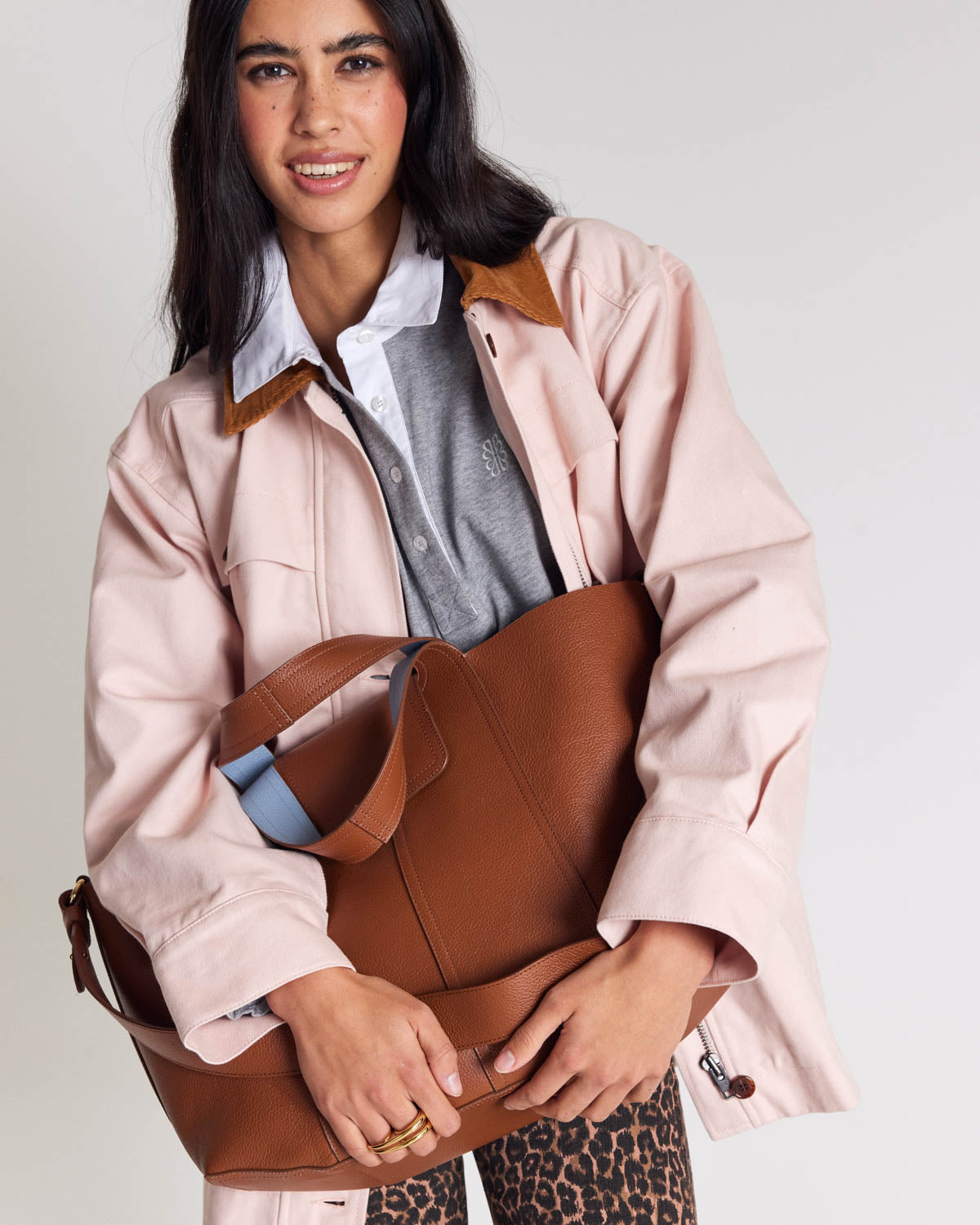 Cabas Esteban camel et bleu gris