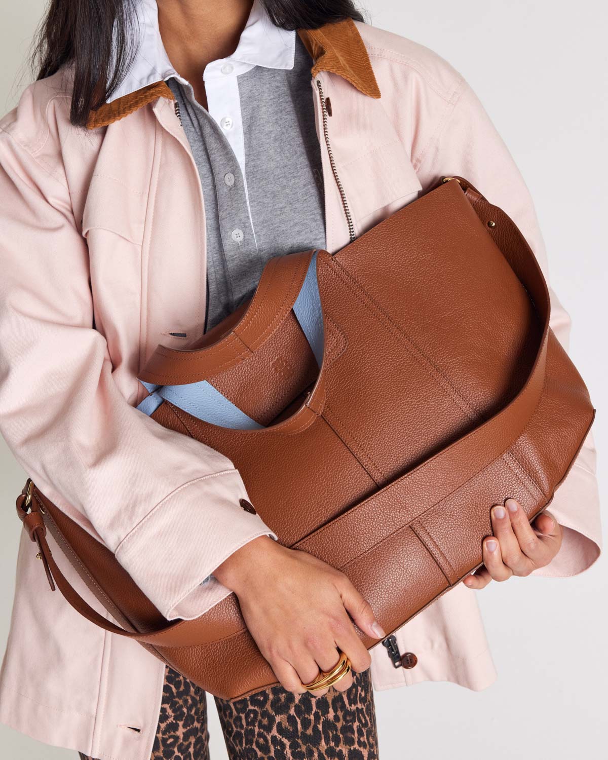 Cabas Esteban camel et bleu gris