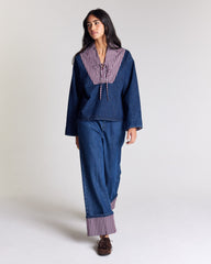 Jean Aymeric bleu indigo et rayures prune