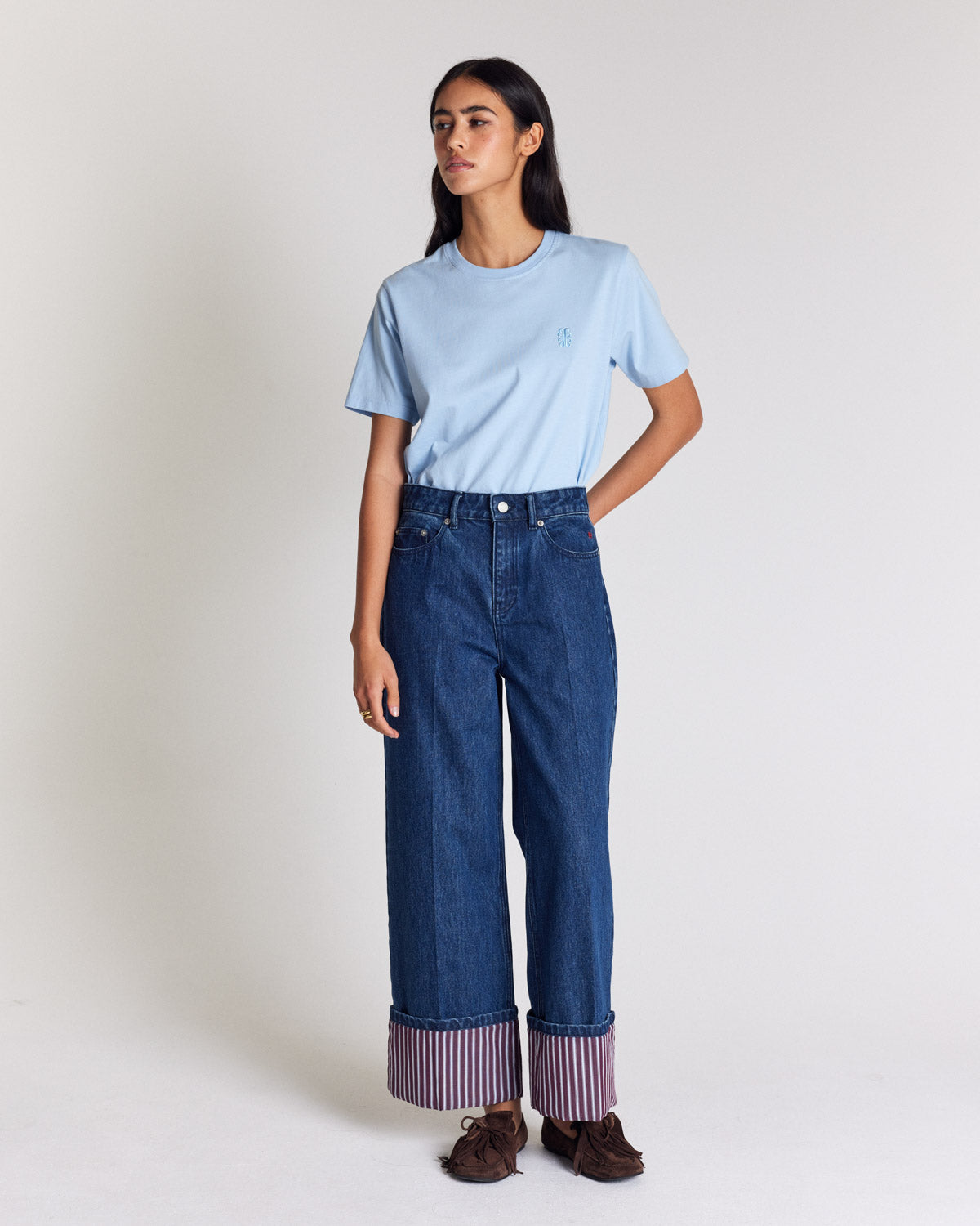 Jean Aymeric bleu indigo et rayures prune