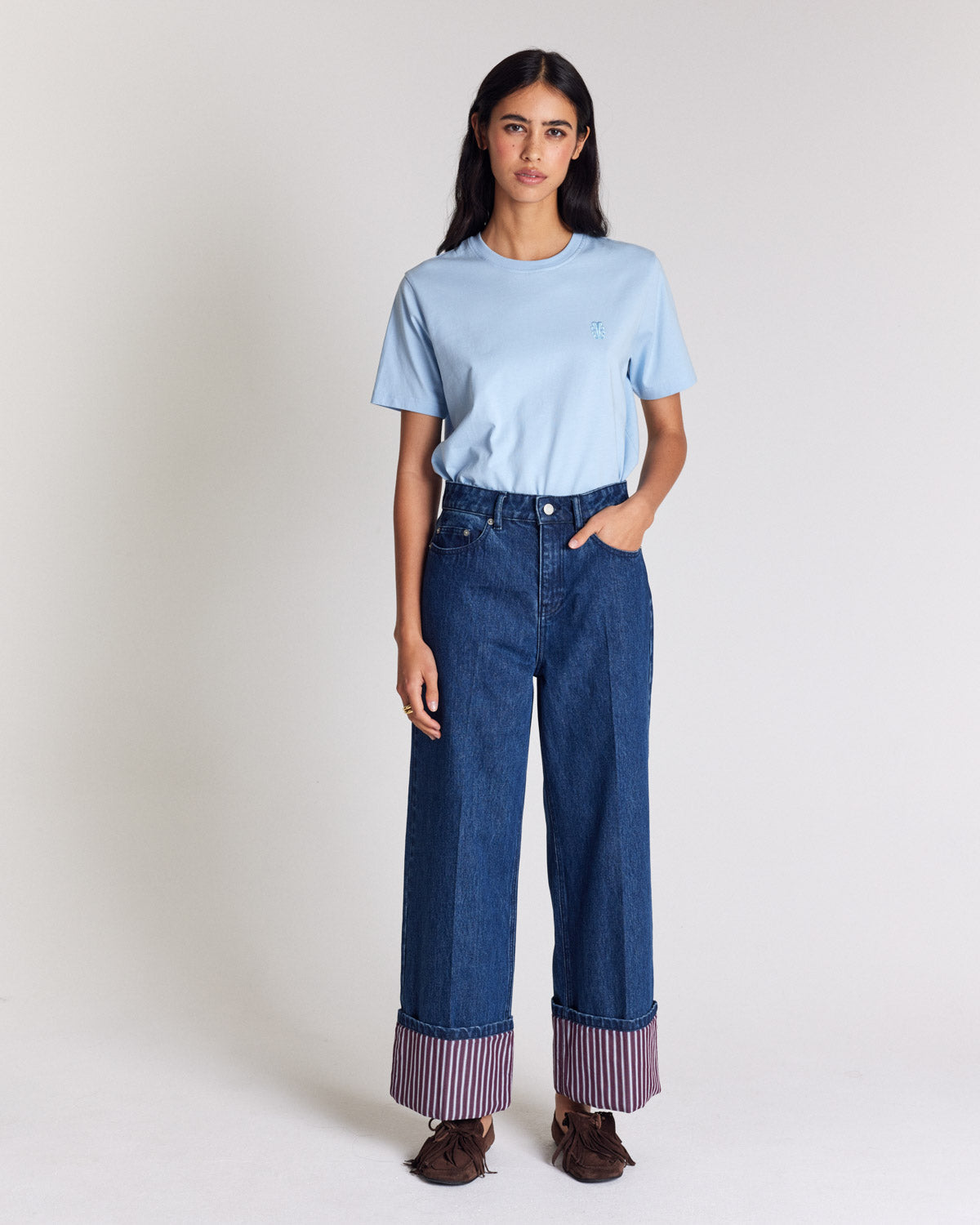 Jean Aymeric bleu indigo et rayures prune