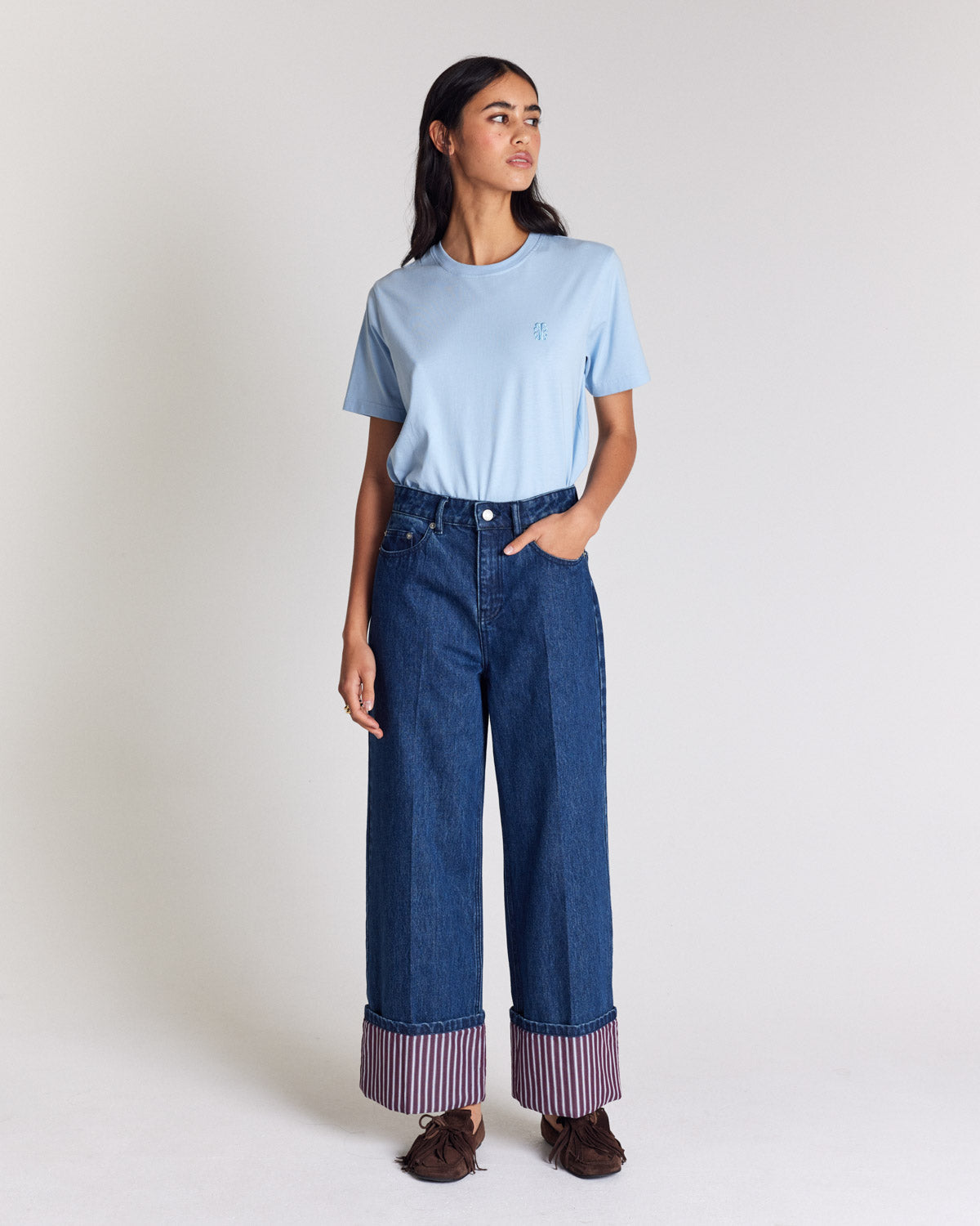 Jean Aymeric bleu indigo et rayures prune