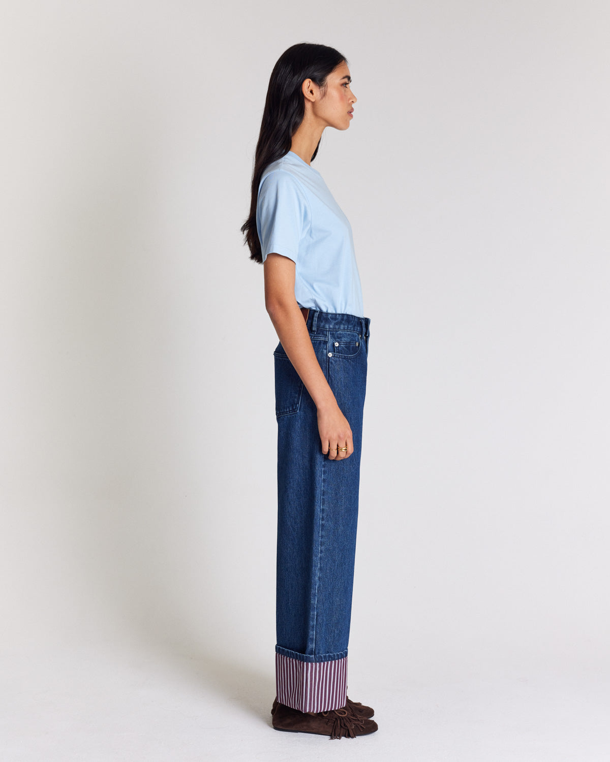 Jean Aymeric bleu indigo et rayures prune