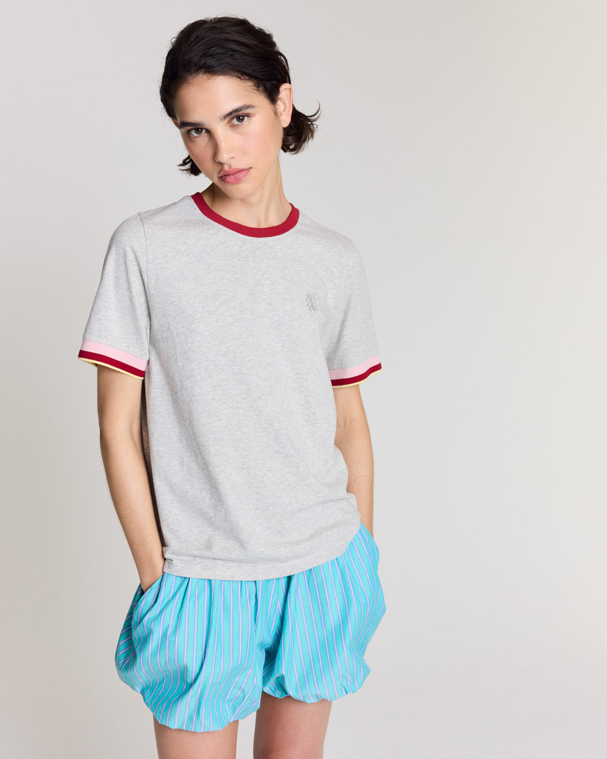 Short Marcelline rayures turquoise