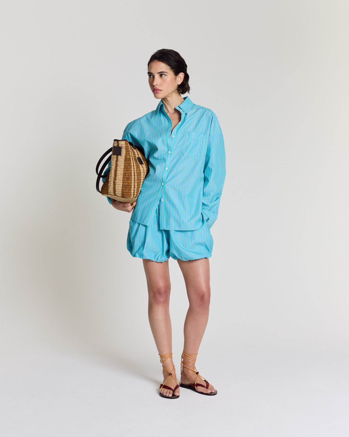 Short Marcelline rayures turquoise