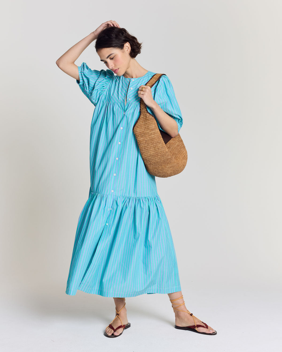 Robe Nicoletta rayures turquoise