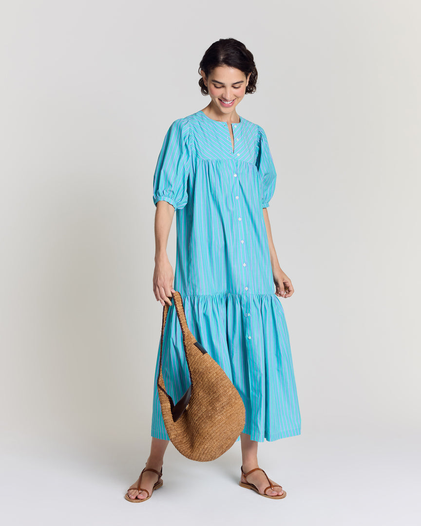 Robe Nicoletta rayures turquoise