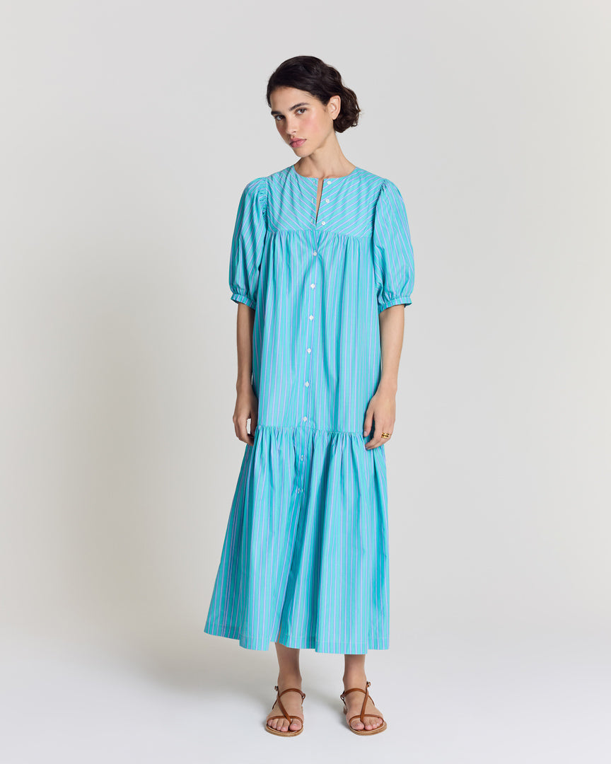 Robe Nicoletta rayures turquoise